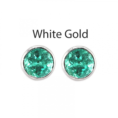 Colombian Emerald Round 0.74 Carat Solitaire Stud Earring In 14k White Gold