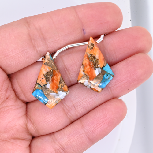 Copper Spiny Oyster Turquoise Drops Shield Shape 25x17mm Matching Pair