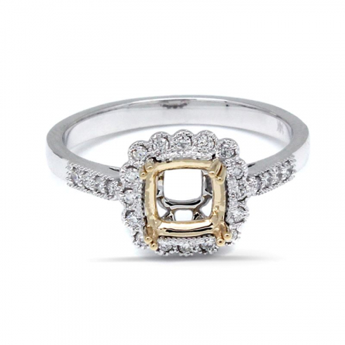 Cushion Shape 6mm Ring Semi Mount In 14k Dual Tone (white/yellow) Gold With Diamond Accents