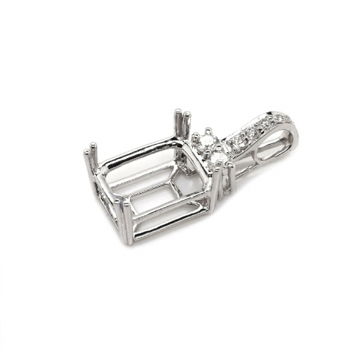 Emerald Cut 10x8mm Pendant Semi Mount In 14k White Gold With Diamond Accents(chain Not Included)