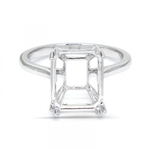 Emerald Cut 11x9mm Solitaire Ring Semi Mount, 14K White Gold