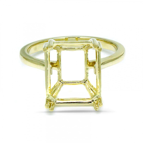 Emerald Cut 12x10mm Solitaire Ring Semi Mount, 14k Yellow Gold