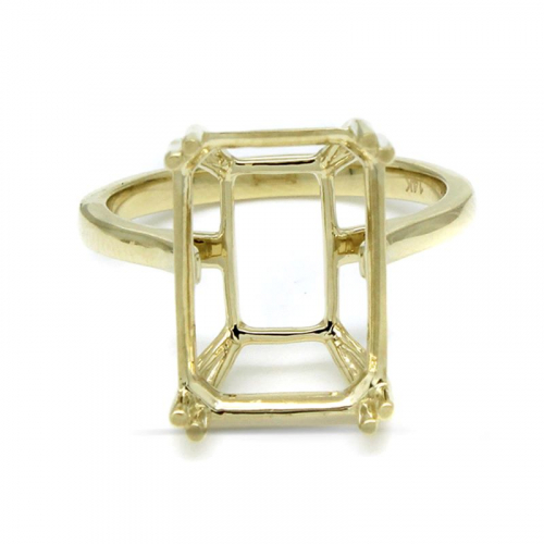 Emerald Cut 14x10mm Solitaire Ring Semi Mount, 14k Yellow Gold