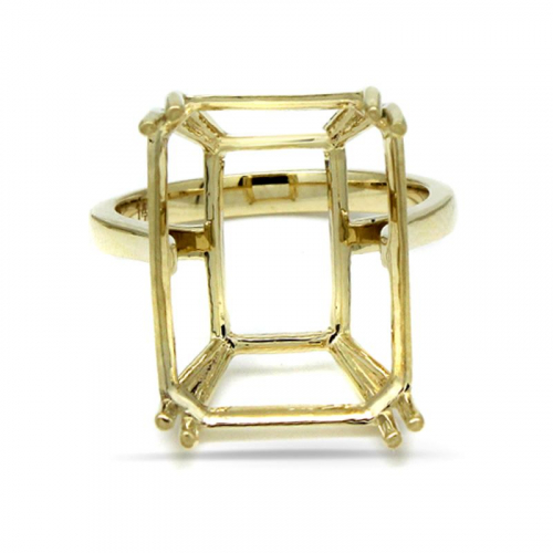 Emerald Cut 18x13mm Solitaire Ring Semi Mount , 14K Yellow Gold