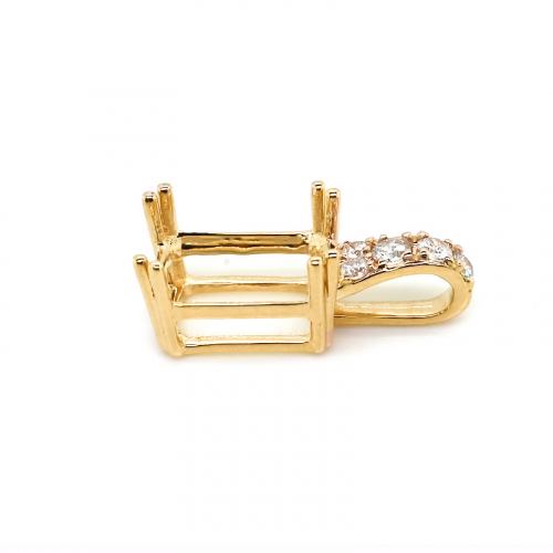 Emerald Cut 8x6mm Pendant Semi Mount in 14K Yellow Gold with Diamond Accents(Chain Not Included)