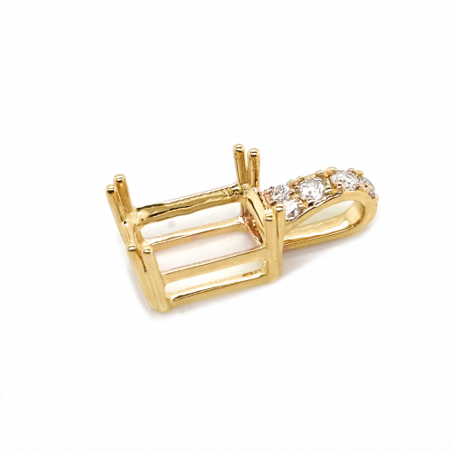 Emerald Cut 8x6mm Pendant Semi Mount In 14k Yellow Gold With Diamond Accents(chain Not Included)