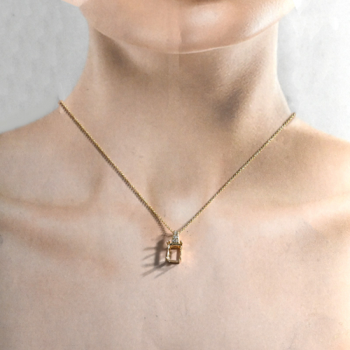 Emerald Cut 8x6mm Pendant Semi Mount in 14K Yellow Gold with Diamond Accents(Chain Not Included)