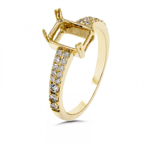 Emerald Cut 8x6mm Ring Semi Mount In 14k Yellow Gold With Diamond Accents