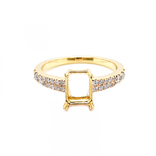 Emerald Cut 8x6mm Ring Semi Mount In 14k Yellow Gold With Diamond Accents