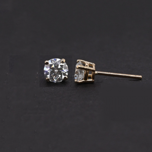 Lab Grown Diamond Round 0.81 Carat Stud Earrings In 14k Yellow Gold