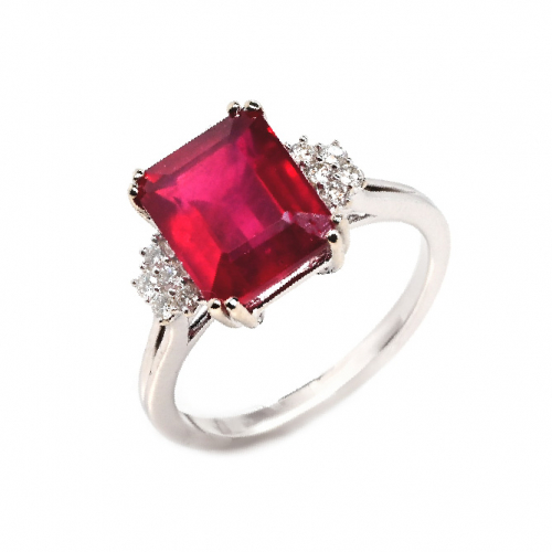 Madagascar Ruby Emerald Cut 5.25 Carat Rink in 14K White Gold with Diamond Accents