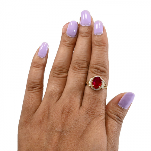 Madagascar Ruby Oval 3.82 Carat Ring In 14k Yellow Gold With Diamond Accents