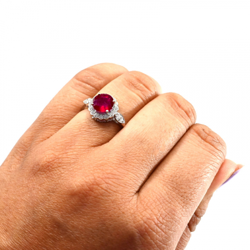 Madagascar Ruby Round 2.40 Carat ring in 14K White Gold with Diamond Accents