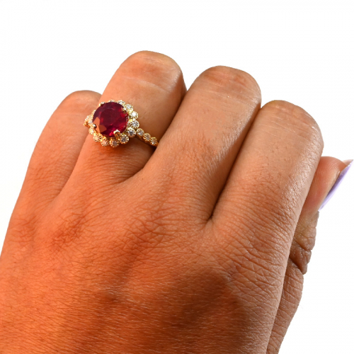 Madagascar Ruby Round 4.26 Carat Ring in 14K Yellow Gold with Diamond Accents