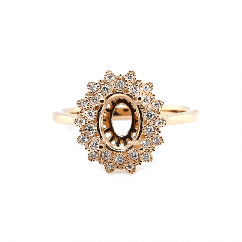 Oval 8x6mm Ring Semi Mount in14K Yellow Gold with Diamonds Accents