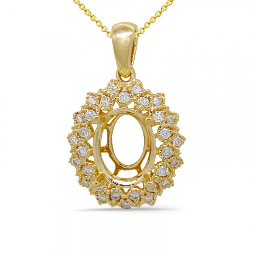 Oval 9x7mm Pendant Semi Mount In 14k Yellow Gold With Diamond Accents(chain Not Included)