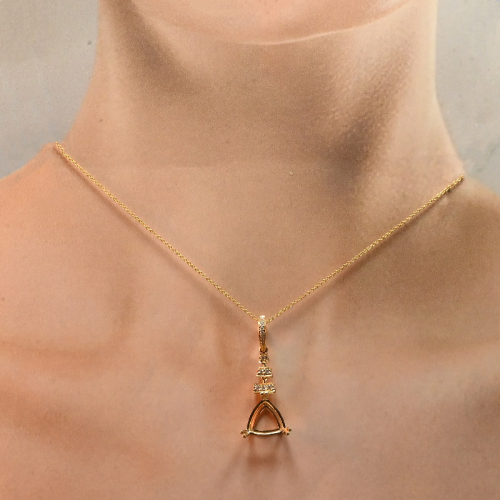 Trillion Shape 10mm Pendant Semi Mount in 14K Yellow Gold with Diamond Accents(Chain Not Included)