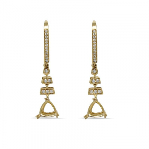 Trillion Shape 7mm Dangle Earring Semi Mount In 14k Yellow Gold With Diamond Accents