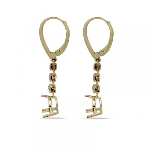 Trillion Shape 7mm Dangle Earring Semi Mount In 14k Yellow Gold With Diamond Accents