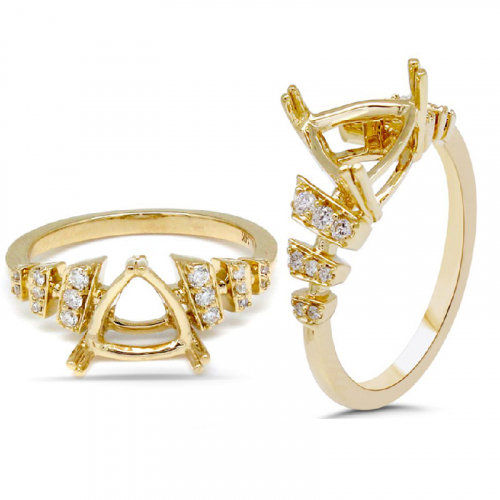 Trillion Shape 8mm Ring Semi Mount in 14K Yellow Gold with Diamond Accents