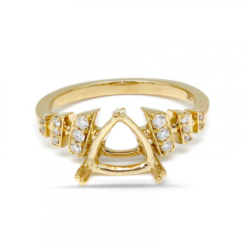 Trillion Shape 8mm Ring Semi Mount in 14K Yellow Gold with Diamond Accents