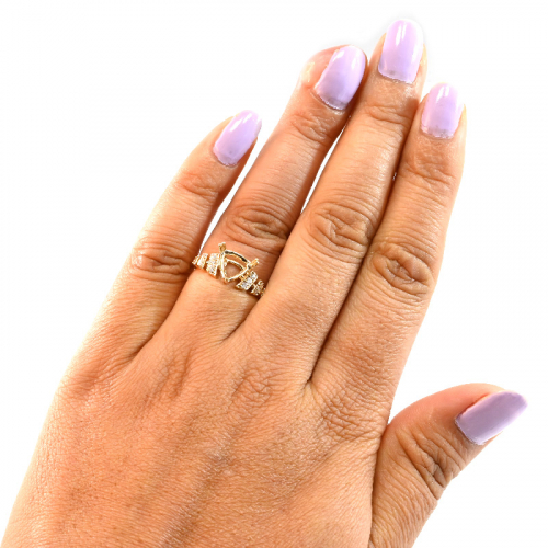 Trillion Shape 8mm Ring Semi Mount in 14K Yellow Gold with Diamond Accents