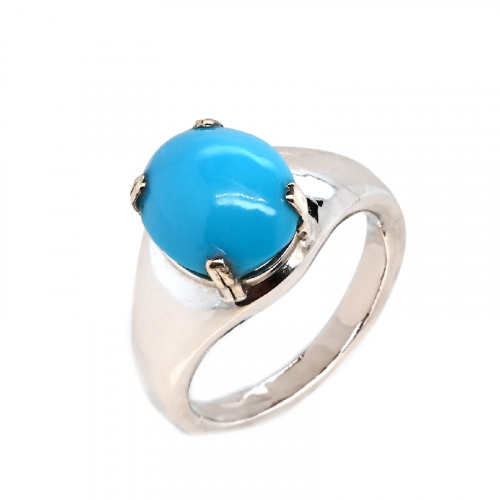 Turquoise Cab Oval 3.38 Carat Men's Ring in 14K white Gold